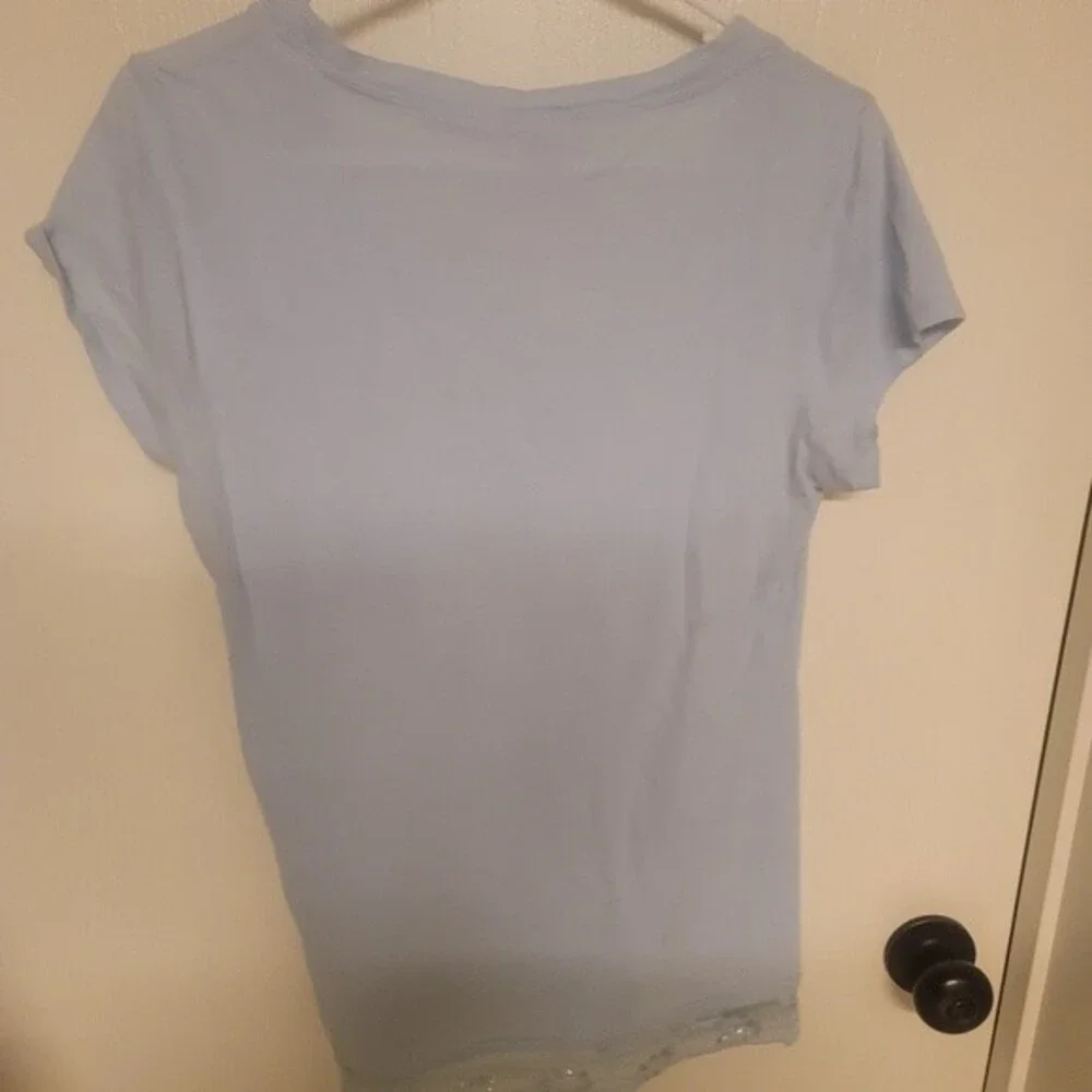 ~ Womens light blue shirt with lace at the bottom - Picture 2 of 3
